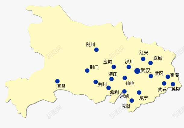 浅黄色湖北地图png免抠素材_新图网 https://ixintu.com 中国省份地图 浅黄色 湖北地图