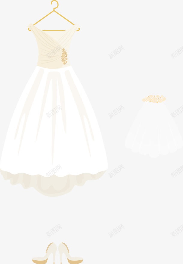 婚纱png免抠素材_新图网 https://ixintu.com 婚纱 捧花 白色 高跟鞋