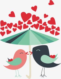 共同撑伞的爱情鸟素材