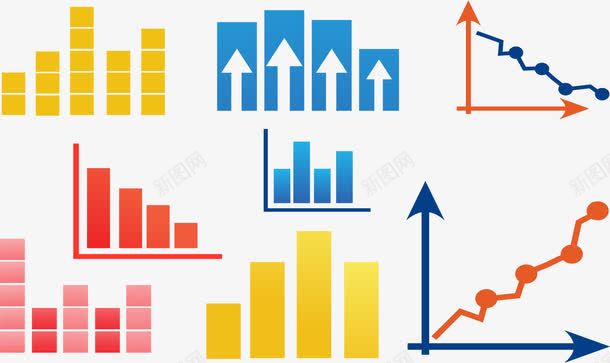 数据图表元素png免抠素材_新图网 https://ixintu.com 彩色 扁平化 数据 柱形图 箭头