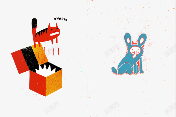 创意手绘猫和兔子psd免抠素材_新图网 https://ixintu.com 创意手工 创意设计 卡通设计 可爱玩偶
