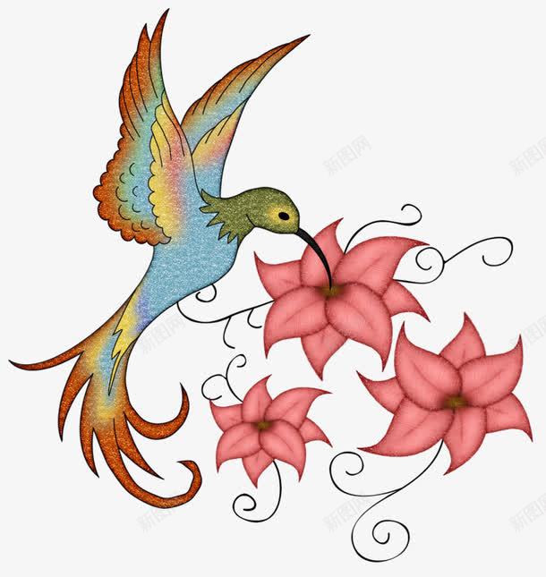 啄木鸟与花朵png免抠素材_新图网 https://ixintu.com 啄木鸟 花朵 花纹 鸟