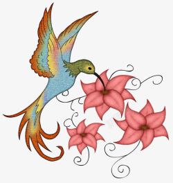 啄木鸟与花朵素材
