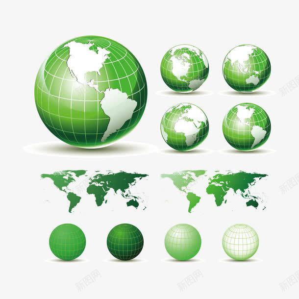 绿色地球和地图png免抠素材_新图网 https://ixintu.com 地图 地球 矢量地球 绿色地球