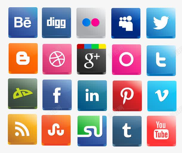 3D社交媒体图标png_新图网 https://ixintu.com 3D PNG图标 媒体图标 正方形 社交图标