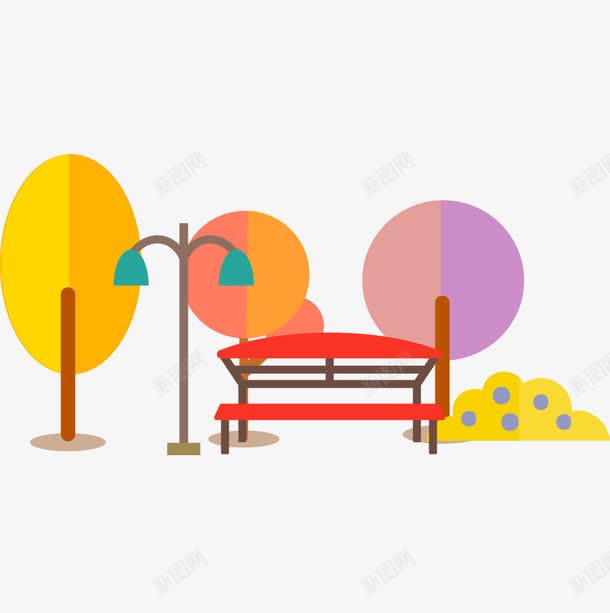 彩色公园树木木椅png免抠素材_新图网 https://ixintu.com 公园 彩色