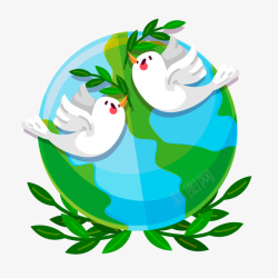 卡通国际和平日白鸽和地球素材