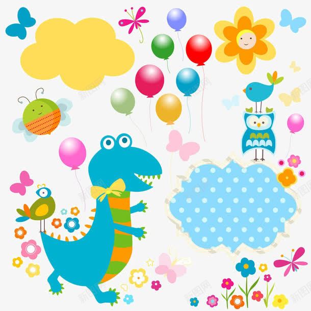 卡通气球恐龙png免抠素材_新图网 https://ixintu.com 卡通 恐龙 气球 花朵