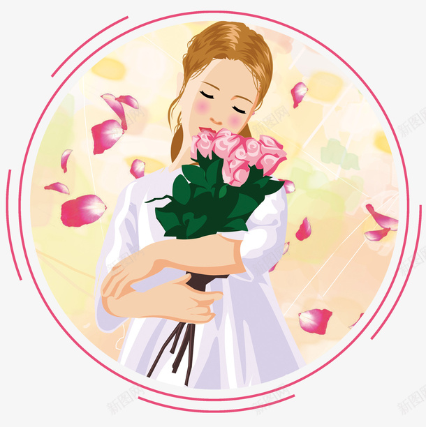 手绘抱鲜花的女孩psd免抠素材_新图网 https://ixintu.com 女孩 小清新 手绘 抱鲜花的女孩 装饰图案 鲜花