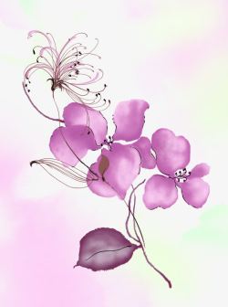 紫色手绘水墨鲜花装饰素材
