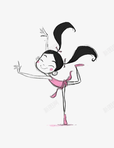 跳舞的女孩png免抠素材_新图网 https://ixintu.com 卡通 女孩 手绘 插画 跳舞