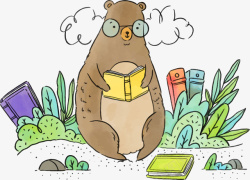 水彩看书的棕熊矢量图素材