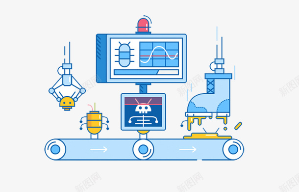 扁平创意机器传送psd免抠素材_新图网 https://ixintu.com 创意设计 装饰图案 设计插图