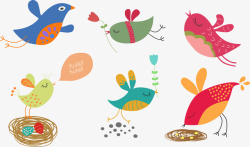 可爱鸟巢彩绘动物鸟矢量图高清图片