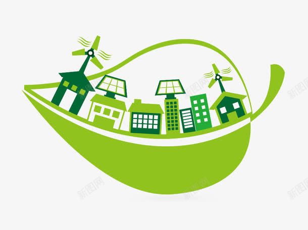 绿色城市环保元素png免抠素材_新图网 https://ixintu.com 元素 创意 叶子 城市 建筑 环保 绿色