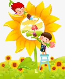 花与孩子素材