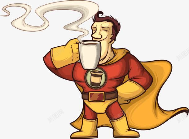 手绘喝咖啡的超人png免抠素材_新图网 https://ixintu.com 喝咖啡 手绘 神奇 超人