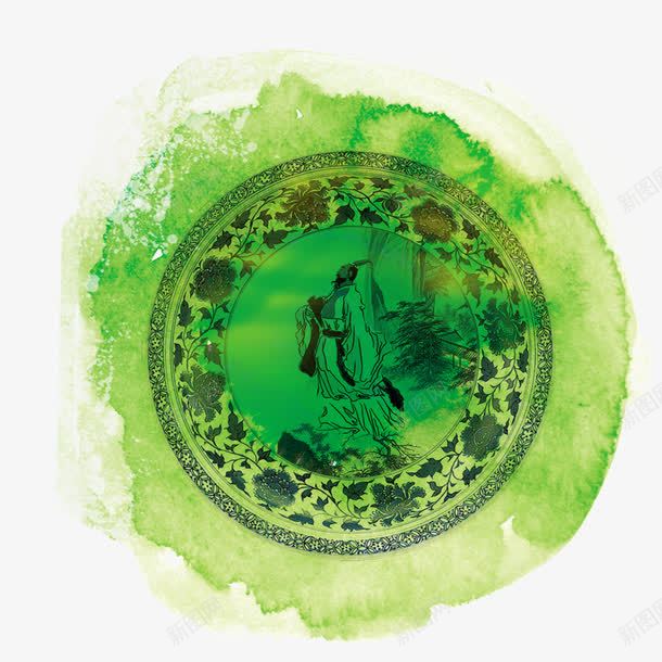 绿色中国风装饰png免抠素材_新图网 https://ixintu.com 中国风 屈原 绿色 装饰图案
