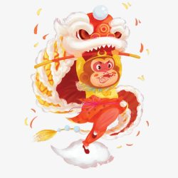 鐚村瓙红色中国风节日舞狮装饰高清图片