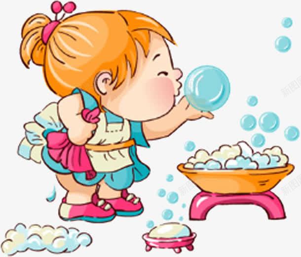 可爱洗衣服女孩肥皂png免抠素材_新图网 https://ixintu.com 可爱 女孩 肥皂 衣服