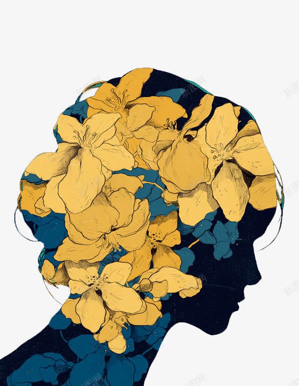彩绘图案png免抠素材_新图网 https://ixintu.com 创意图案 戴黄花的头象 黄色的花
