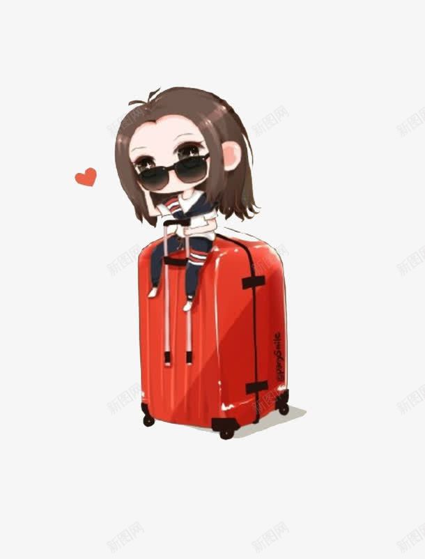 坐在行李箱上的女孩png免抠素材_新图网 https://ixintu.com 女孩 旅游 红色 行李箱