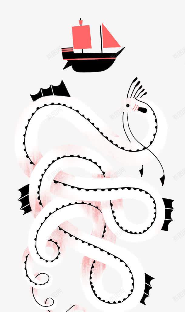 白蛇小船图案png免抠素材_新图网 https://ixintu.com 创意图案 小船图案 白蛇