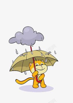 卡通雨天打伞的猫素材