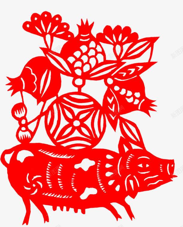 动物剪纸png免抠素材_新图网 https://ixintu.com 中国风 剪纸 动物 红色 花朵
