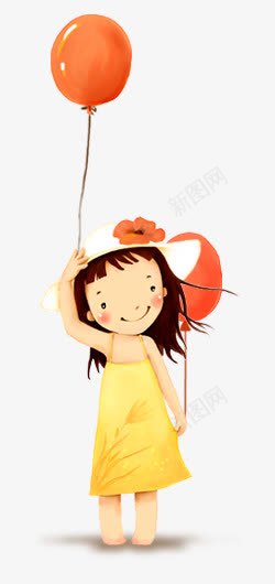 手绘卡通戴太阳帽穿黄裙女孩和气png免抠素材_新图网 https://ixintu.com 女孩 手绘卡通 气球