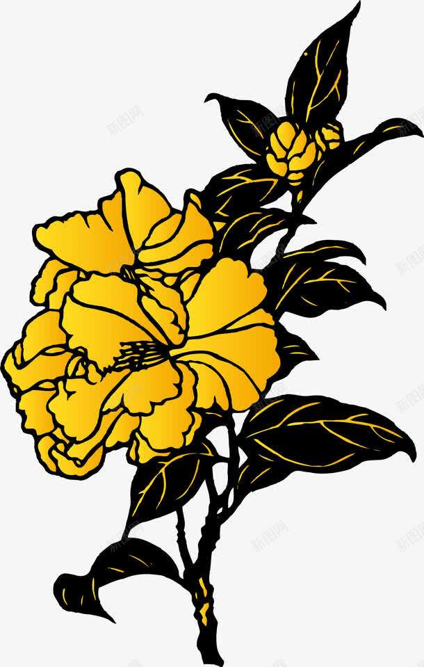 一朵黄色花png免抠素材_新图网 https://ixintu.com 手绘 线条 花朵 黄色