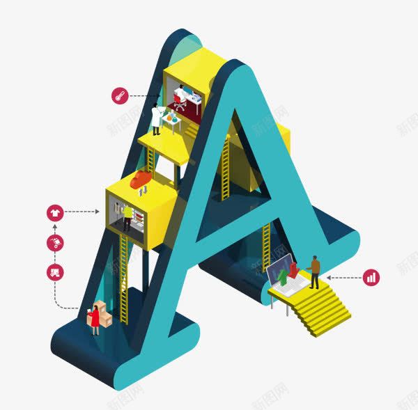 手绘扁平风格建模A字png免抠素材_新图网 https://ixintu.com 建模 扁平 风格