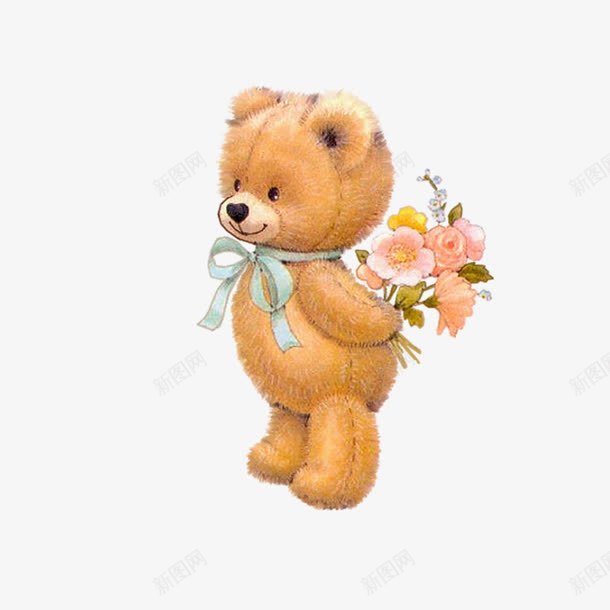 泰迪熊鲜花png免抠素材_新图网 https://ixintu.com 可爱 棕色 泰迪熊 玩具 鲜花