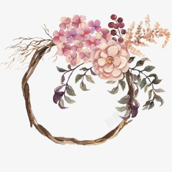 手绘水彩花朵图案圆形素材