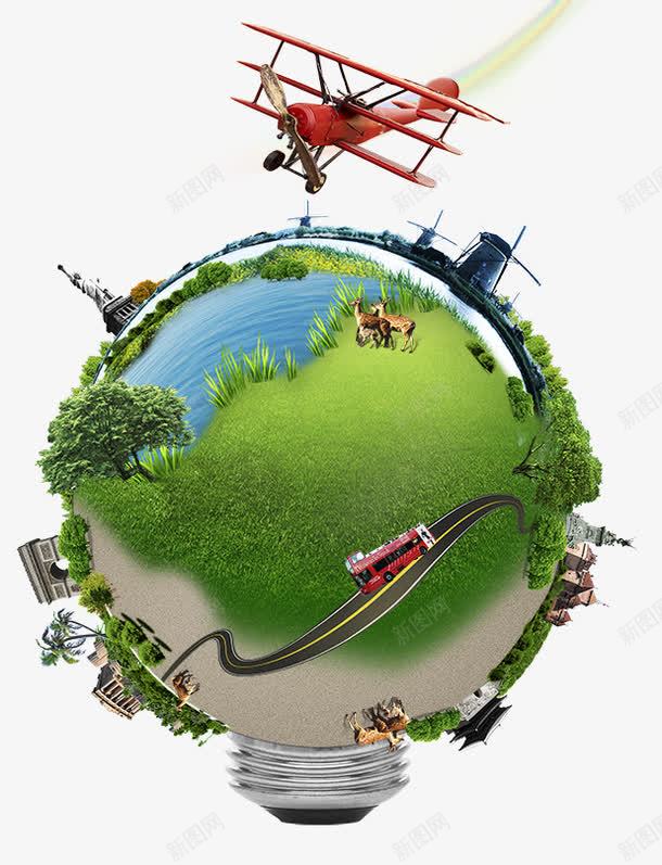 环保主题png免抠素材_新图网 https://ixintu.com 地球 环保主题 绿色 飞机