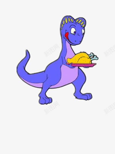 端着鸡肉的恐龙png免抠素材_新图网 https://ixintu.com 动物 卡通 素材 蓝色