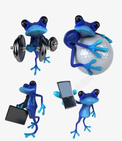 举手机手绘卡通公务蓝青蛙高清图片