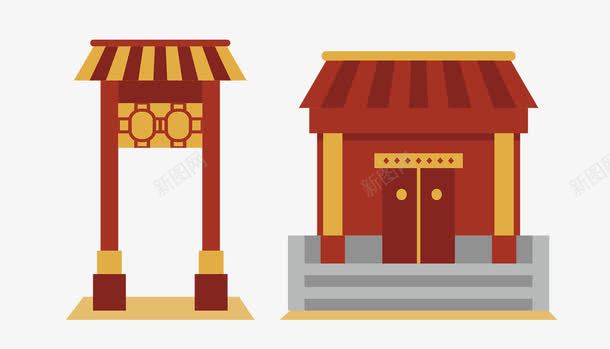 卡通中国风复古建筑房子png免抠素材_新图网 https://ixintu.com 中国风 免抠房子 卡通 复古 建筑房子 门框