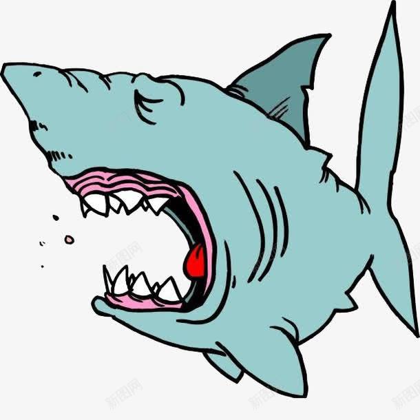 卡通手绘鲨鱼psd免抠素材_新图网 https://ixintu.com 咬人 深海动物 灰绿 鱼类