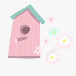 粉色鸟屋手绘粉色鸟巢高清图片
