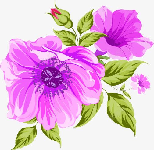 手绘紫色花朵绿色树叶png免抠素材_新图网 https://ixintu.com 手绘 树叶 紫色 绿色 花朵