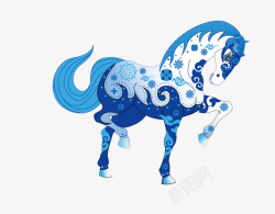 蓝色花纹马装饰图案素材
