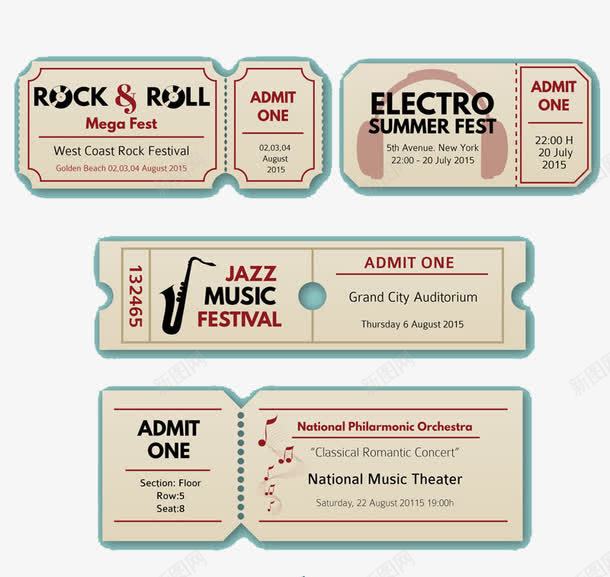 音乐门票矢量图ai免抠素材_新图网 https://ixintu.com 卡通 音乐会门票 矢量图