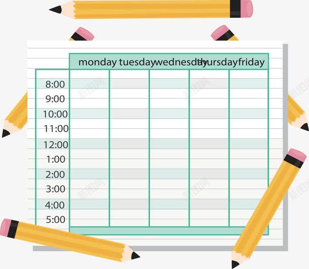 黄色铅笔课程表png免抠素材_新图网 https://ixintu.com 矢量png 课程表 课表 铅笔 黄色铅笔