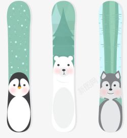 小动物图案滑雪板矢量图素材