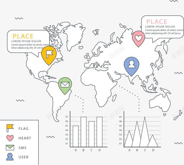 企业分布地形图png免抠素材_新图网 https://ixintu.com 世界地图 分布图 地图图表 矢量素材