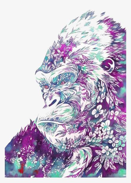 水彩猩猩png免抠素材_新图网 https://ixintu.com 卡通 手绘 水彩 猩猩 紫色