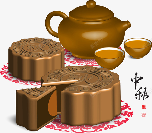 中秋节月饼茶具png免抠素材_新图网 https://ixintu.com 中秋节 月饼 茶具 茶壶 茶杯