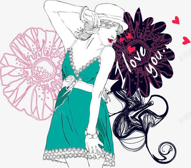创意时尚女性插画png免抠素材_新图网 https://ixintu.com 创意 女士 女性 手绘 插画 线条 花朵 裙子