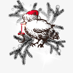 卡通手绘叼着圣诞球的鸟矢量图素材